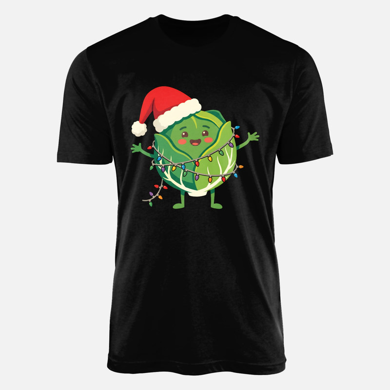 T-shirts: Rosenkohl mit Weihnachtsm&uuml;tze &amp; Lichterkette