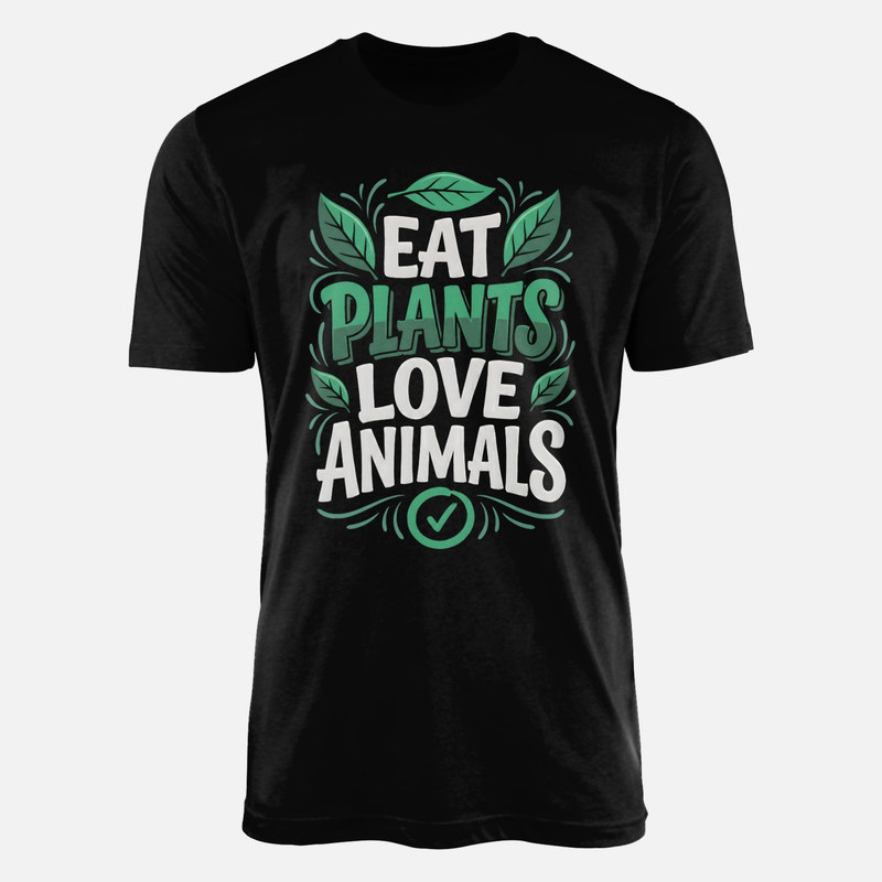 T-shirts: Iss Pflanzen Liebe Tiere Spruch mit Bl&auml;ttern