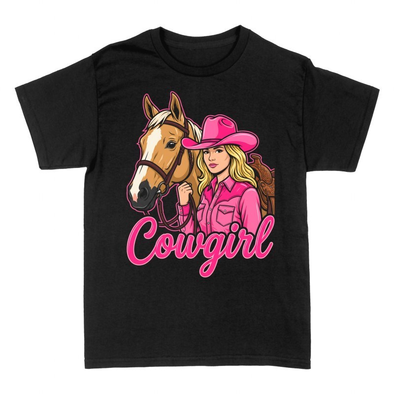T-shirts: Cowgirl in Rosa mit Pferd