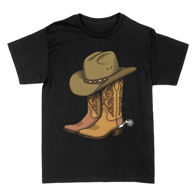 T-shirts: Cowboystiefel mit Sporen und Hut