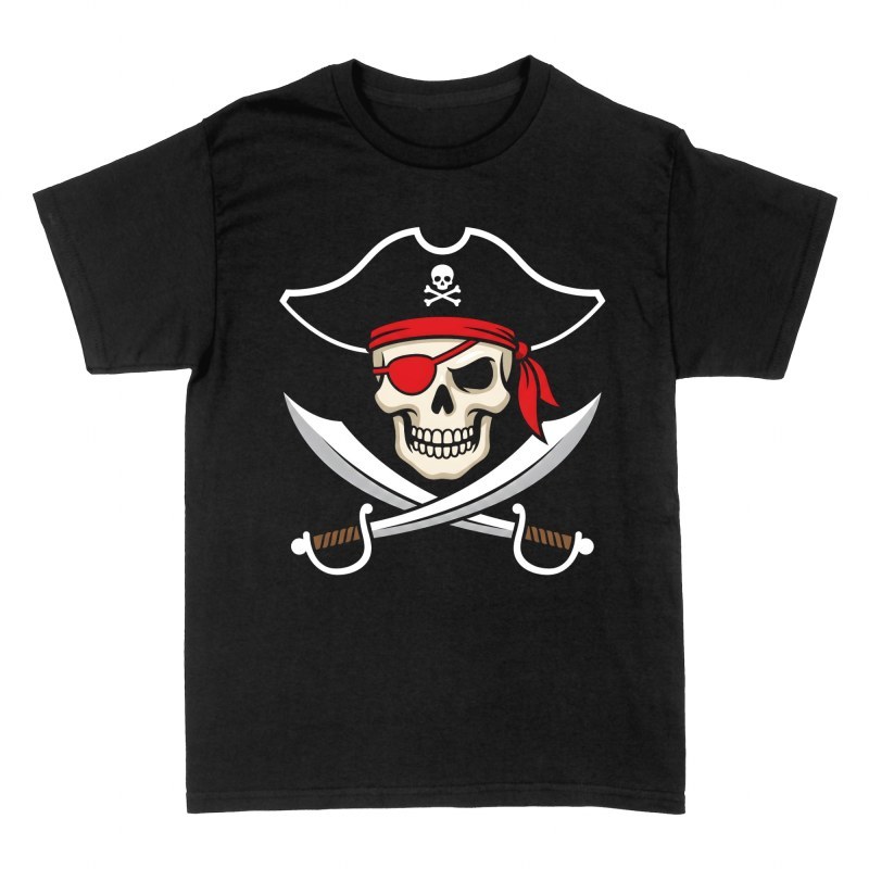 T-shirts: Piraten Totenkopf mit Augenklappe und S&auml;beln