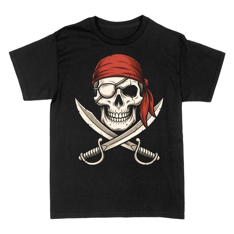 T-shirts: Pirat Totenkopf mit Bandana und S&auml;beln