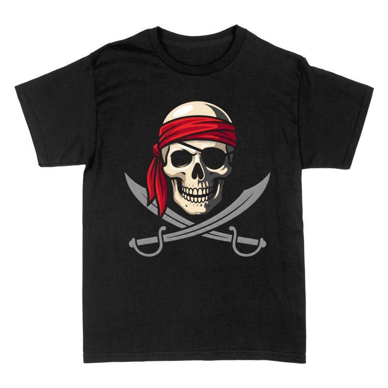 T-shirts: Piraten-Totenkopf mit Bandana und S&auml;beln