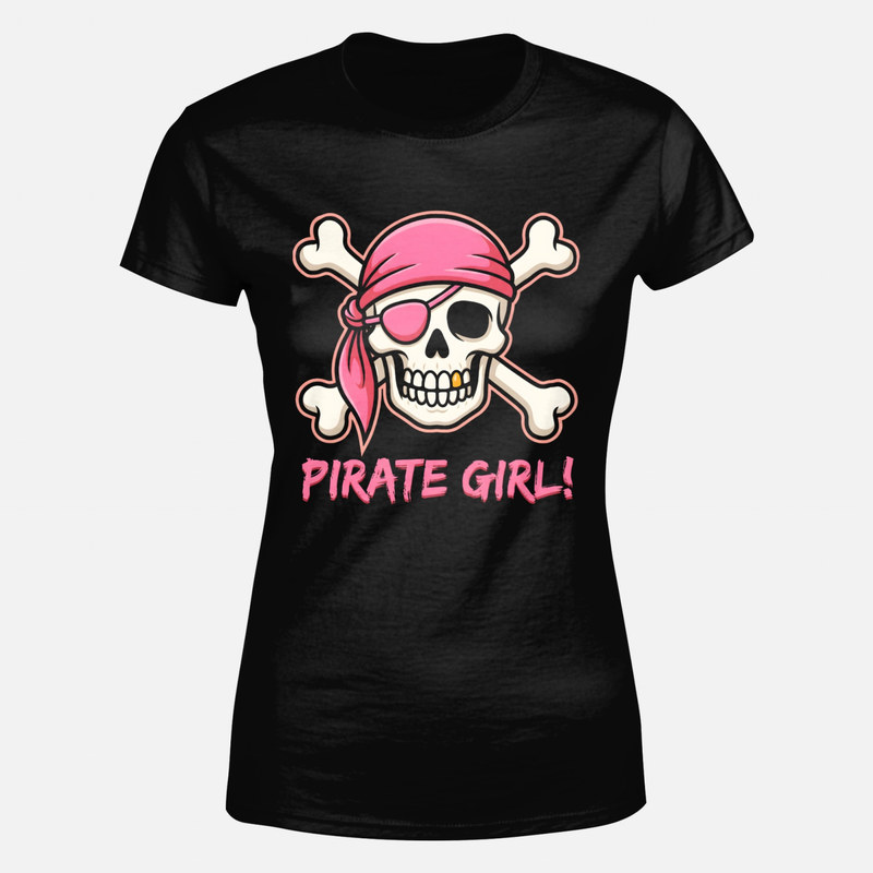 T-shirts: Piraten Totenkopf mit pinkem Kopftuch