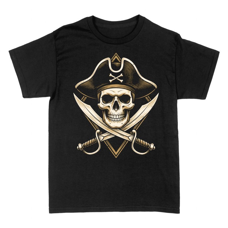 T-shirts: Piraten Totenkopf mit Dreispitz und S&auml;beln