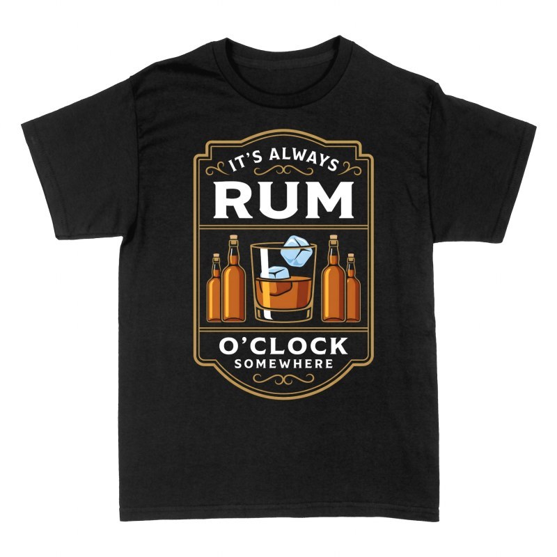T-shirts: Rum-Uhrzeit mit Glas und Flaschen