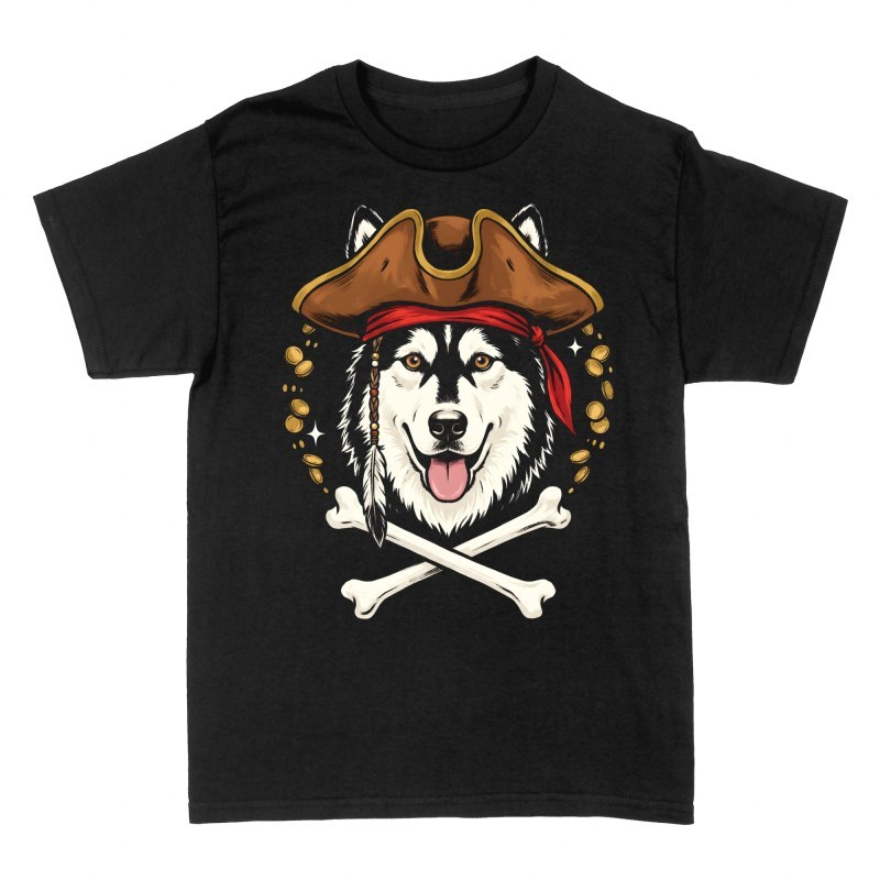 T-shirts: Husky-Pirat mit Knochen und Goldm&uuml;nzen