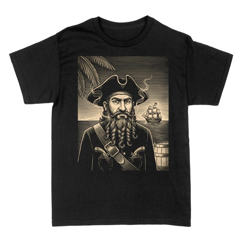 T-shirts: Blackbeard Pirat Holzschnitt