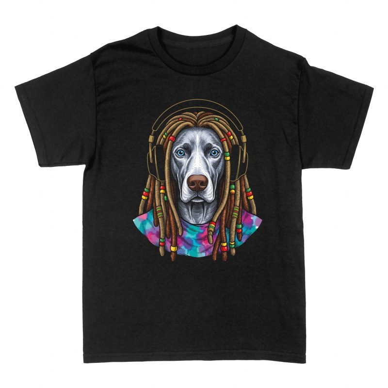 T-shirts: Rasta-Hund mit Dreadlocks & Kopfh&ouml;rern