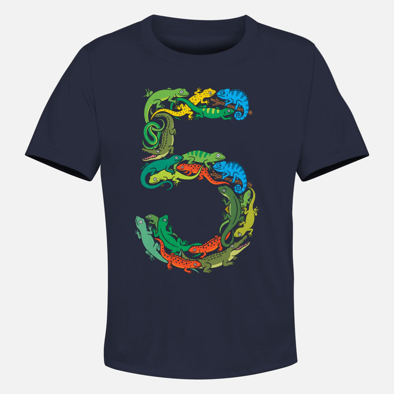 T-shirts: Zahl 5 aus bunten Reptilien