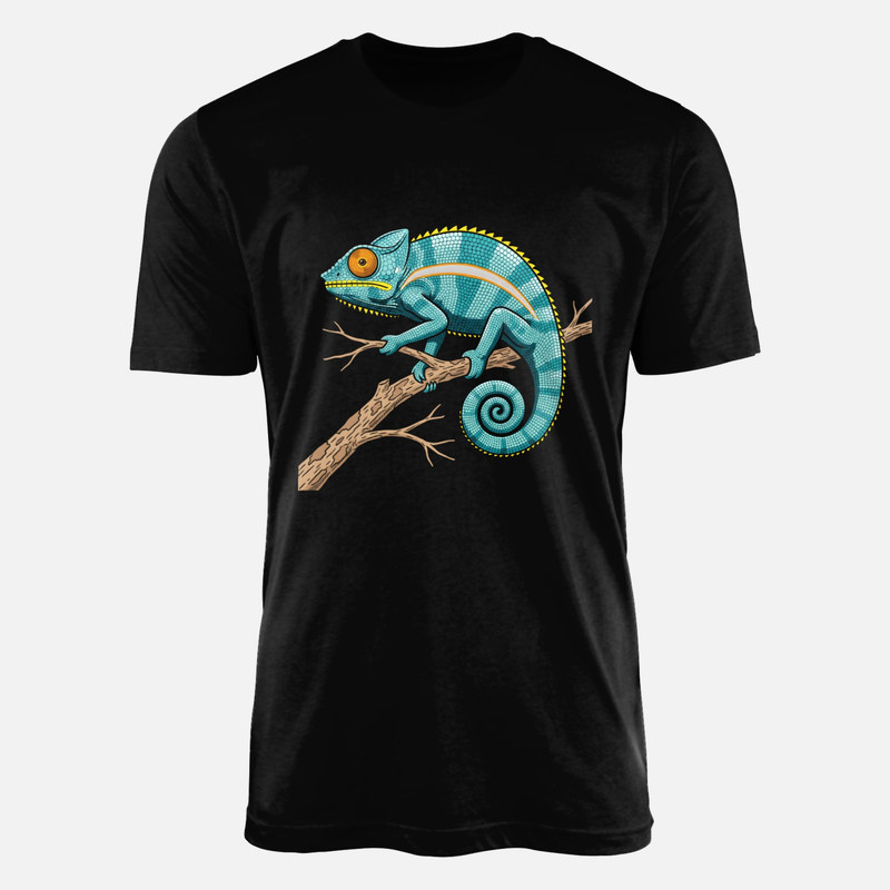 T-shirts: T&uuml;rkises Cham&auml;leon auf Ast