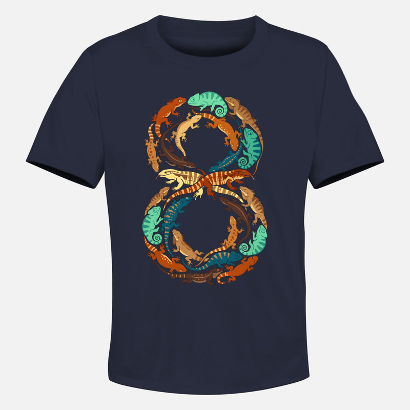 T-shirts: Zahl 8 aus bunten Echsen und Geckos