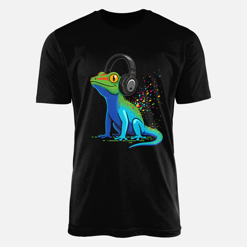 T-shirts: Bunte Echse mit Kopfh&ouml;rern