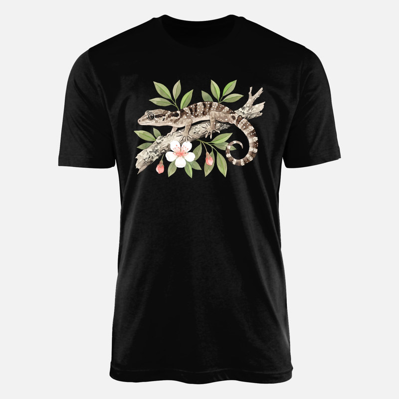 T-shirts: Gecko auf Ast mit Blumen