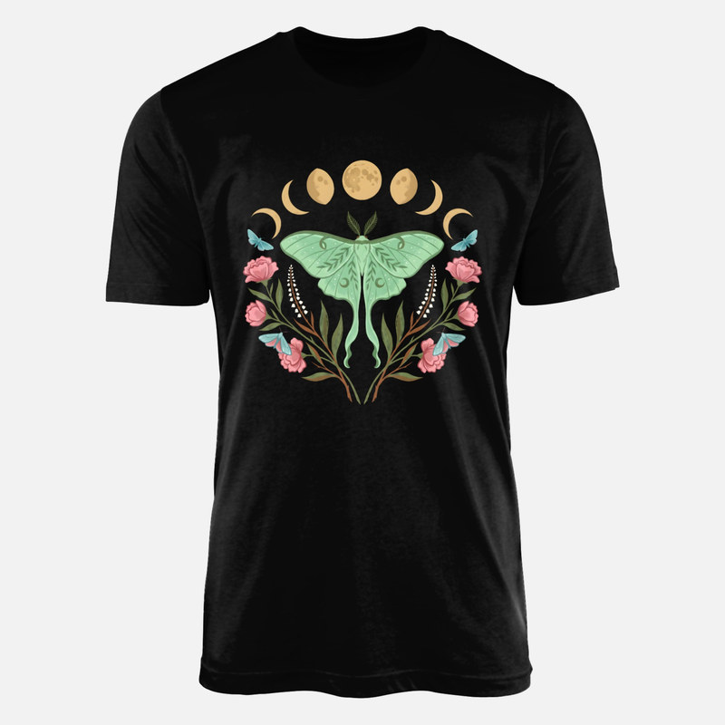 T-shirts: Mondmotte mit Mondphasen und Blumen