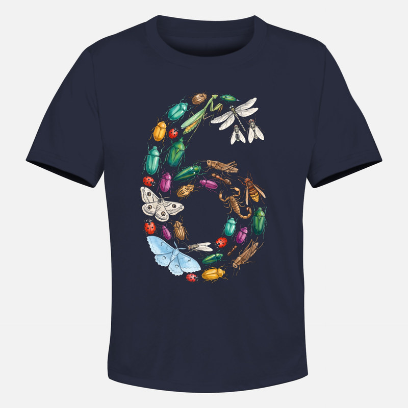 T-shirts: Zahl 6 aus bunten Insekten