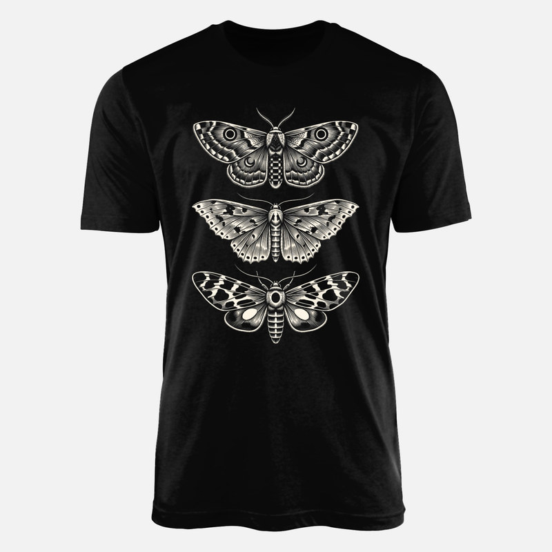 T-shirts: Drei Motten im Vintage-Gravur-Stil