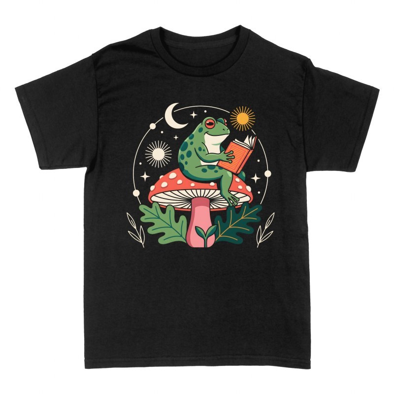 T-shirts: Lesender Frosch auf Fliegenpilz