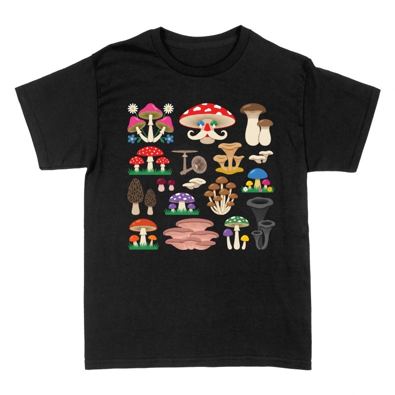 T-shirts: Bunte Pilze mit Schnurrbart