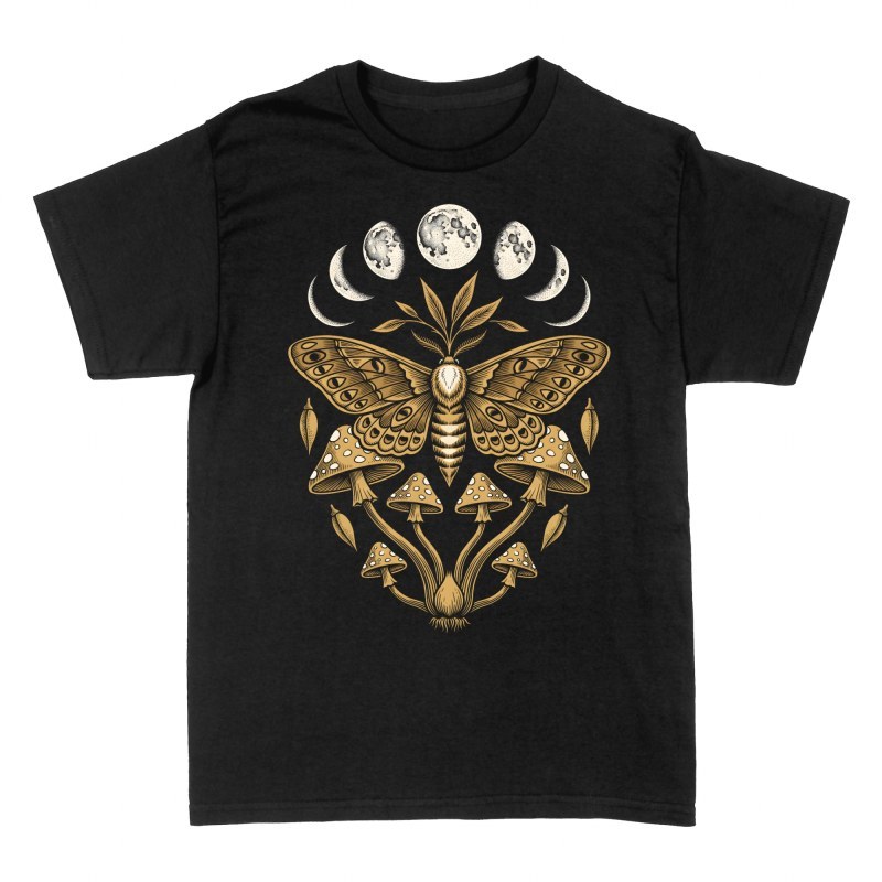 T-shirts: Motte mit Mondphasen und Pilzen