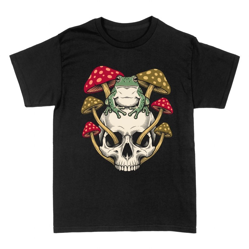 T-shirts: Frosch auf Totenkopf mit Pilzen