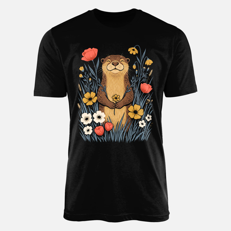 T-shirts: Gl&uuml;cklicher Fischotter mit Blumen