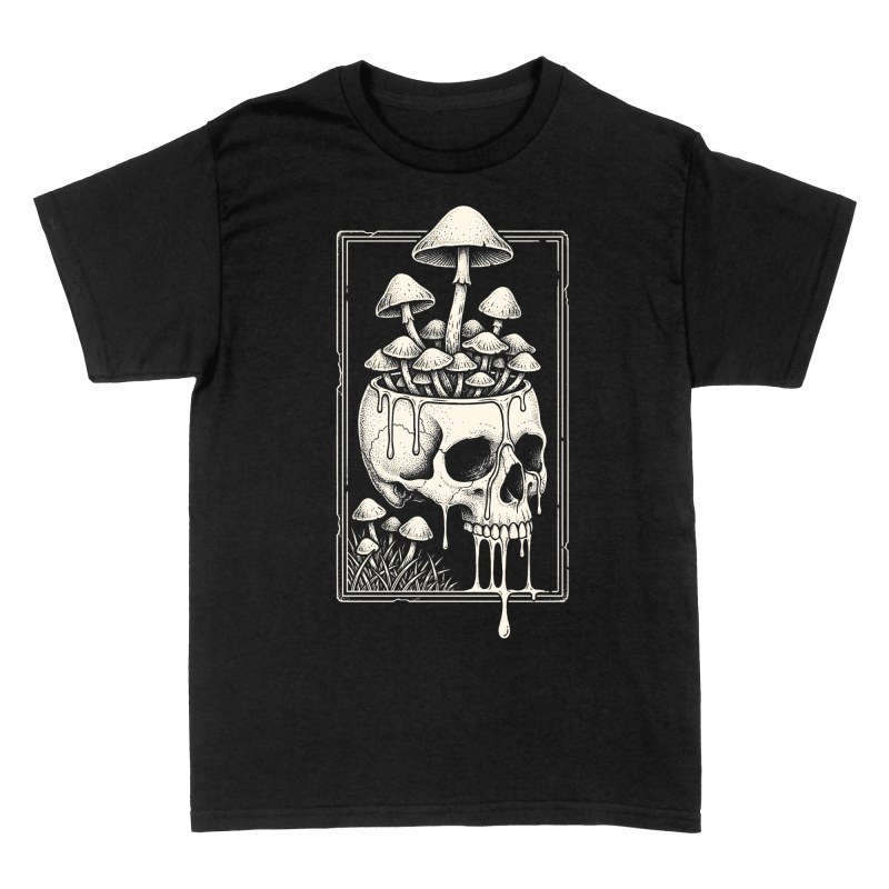 T-shirts: Schmelzender Totenkopf mit Pilzen