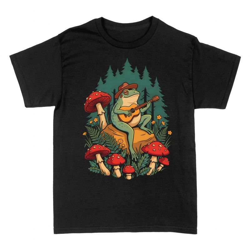 T-shirts: Frosch mit Gitarre und Pilzen im Wald