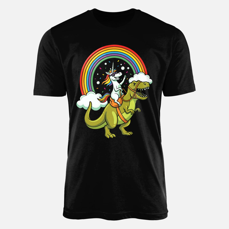 T-shirts: Einhorn reitet Dino mit Regenbogen