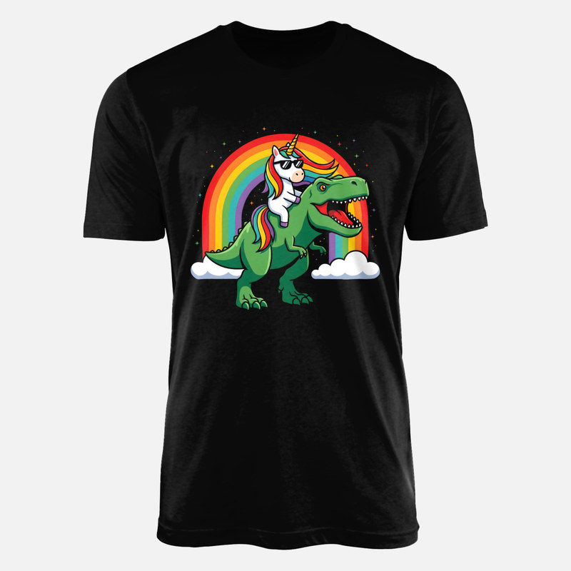 T-shirts: Einhorn reitet T-Rex Dino mit Regenbogen