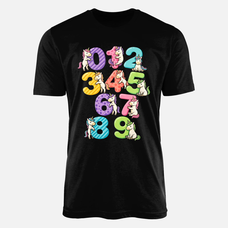 T-shirts: Bunte Zahlen 0 bis 9 mit Einh&ouml;rnern