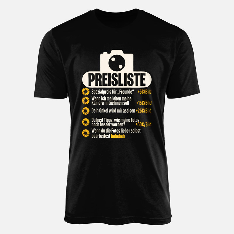 T-shirts: Preisliste f&uuml;r Fotografen