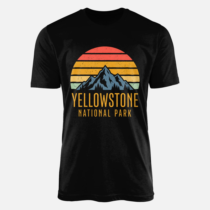 T-shirts: Yellowstone Berge mit Retro-Sonne