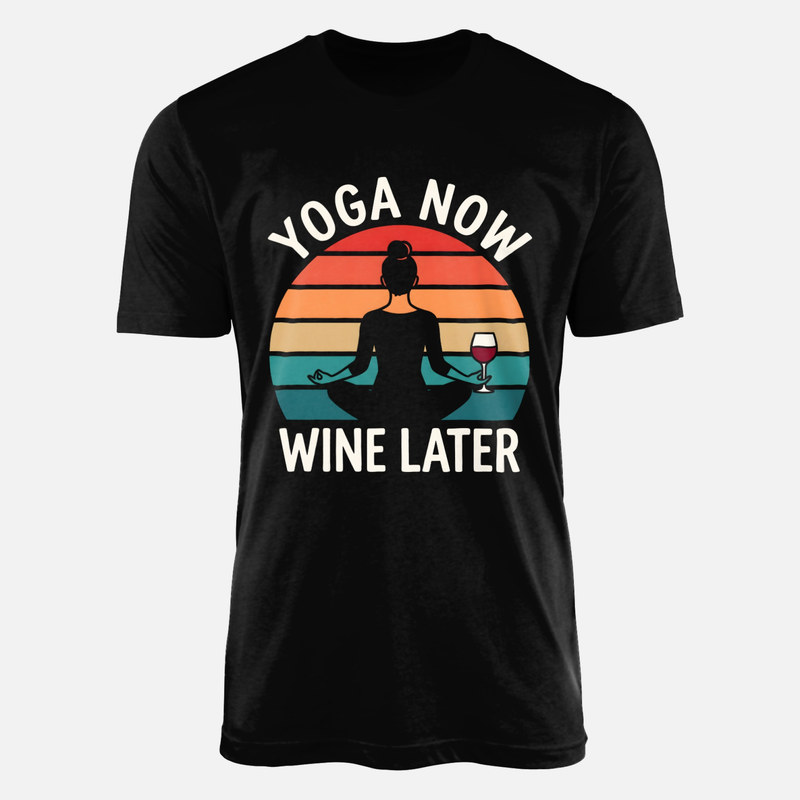 T-shirts: Erst Yoga dann Wein Retro-Sonnenuntergang