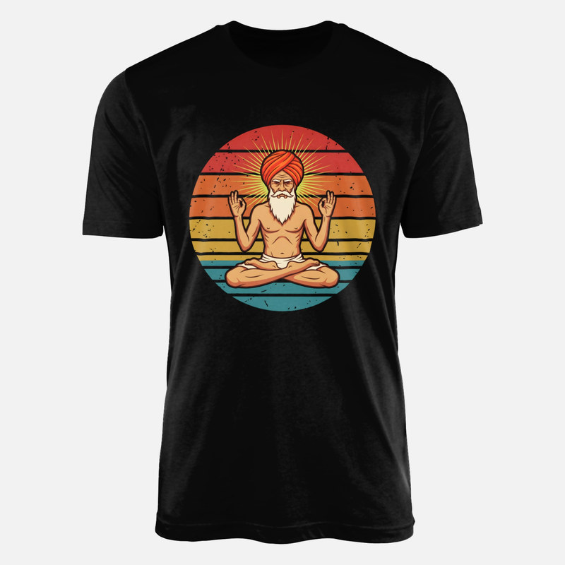T-shirts: Meditierender Yogi im Retro-Sonnenuntergang