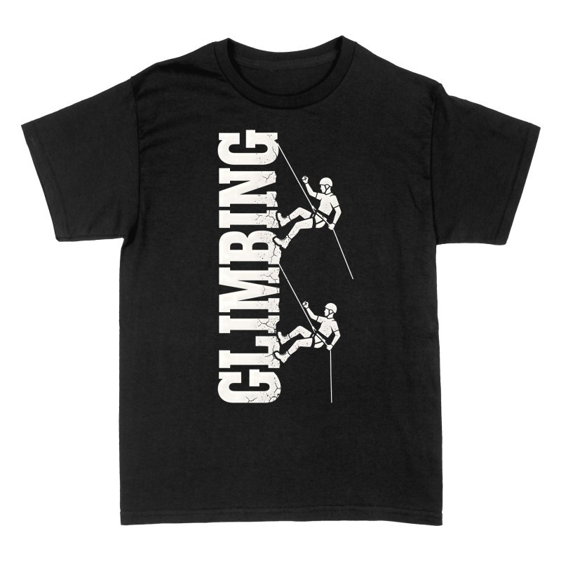 T-shirts: Kletterer Abseilen am Climbing Schriftzug