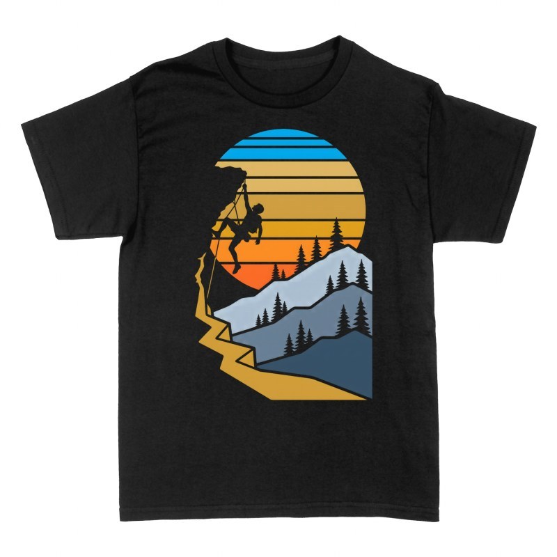 T-shirts: Kletterer am Felsen Retro Sonnenuntergang