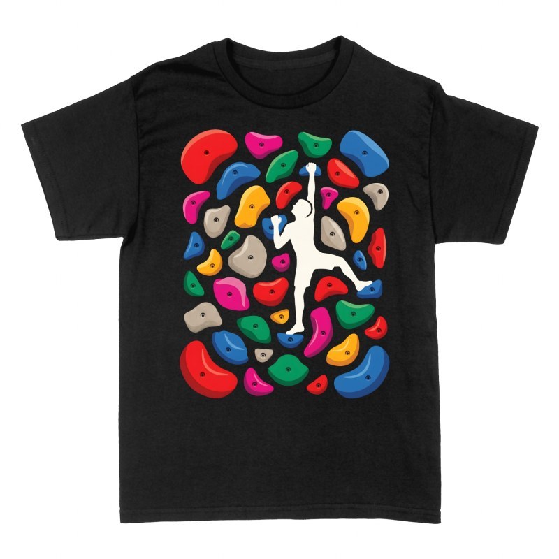 T-shirts: Kletterer an bunten Klettergriffen