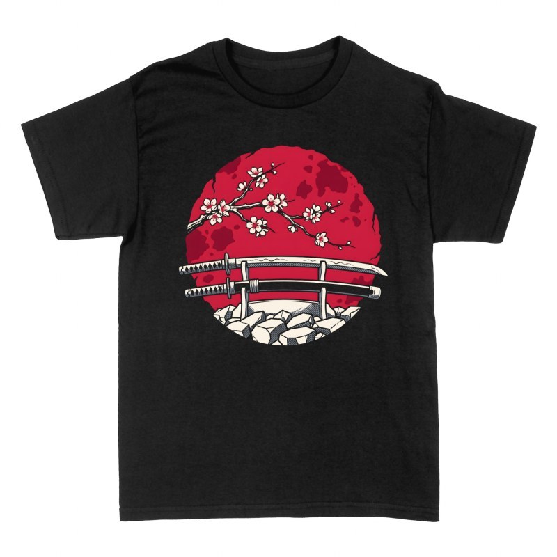 T-shirts: Katana Schwerter unter Mond und Kirschbl&uuml;ten
