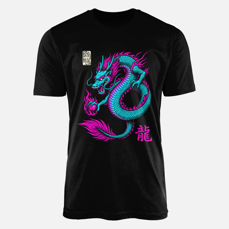 T-shirts: Japanischer Drache mit Feuerperle Kanji