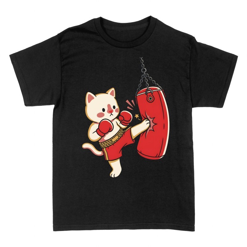 T-shirts: Boxende wei&szlig;e Katze mit Boxsack