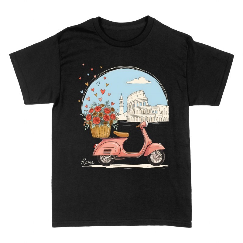 T-shirts: Rosa Roller in Rom mit Blumen