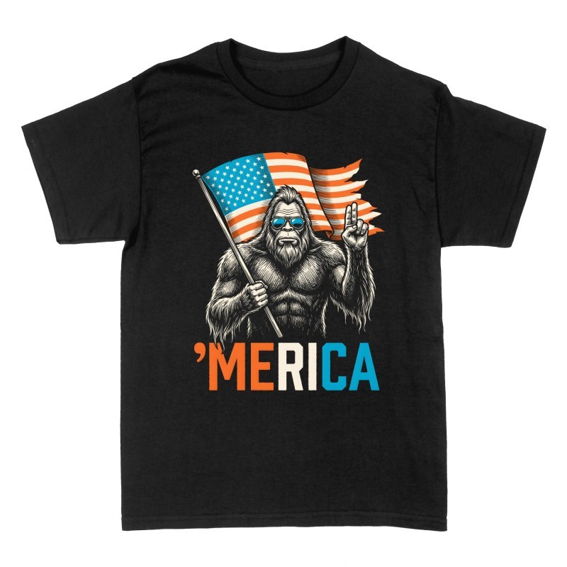 T-shirts: Bigfoot mit US-Flagge und Sonnenbrille