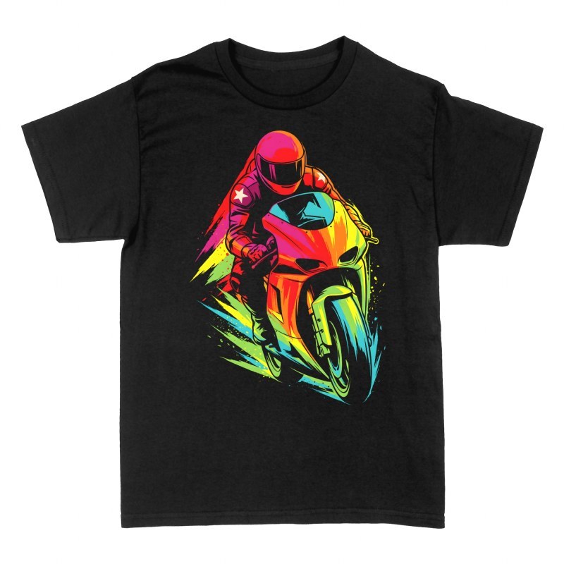 T-shirts: Buntes Sportmotorrad in Fahrt