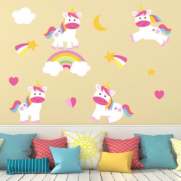 Wandtattoos: Verspieltes Einhorn-Set 