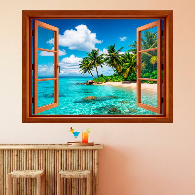 Wandtattoos: Fenster Tropischer Paradiesstrand