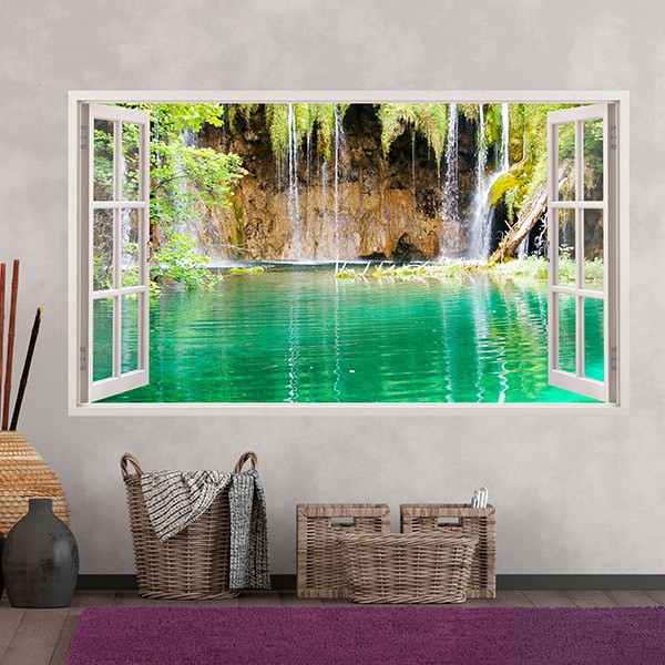 Wandtattoos: Panoramafenster See und Wasserfall