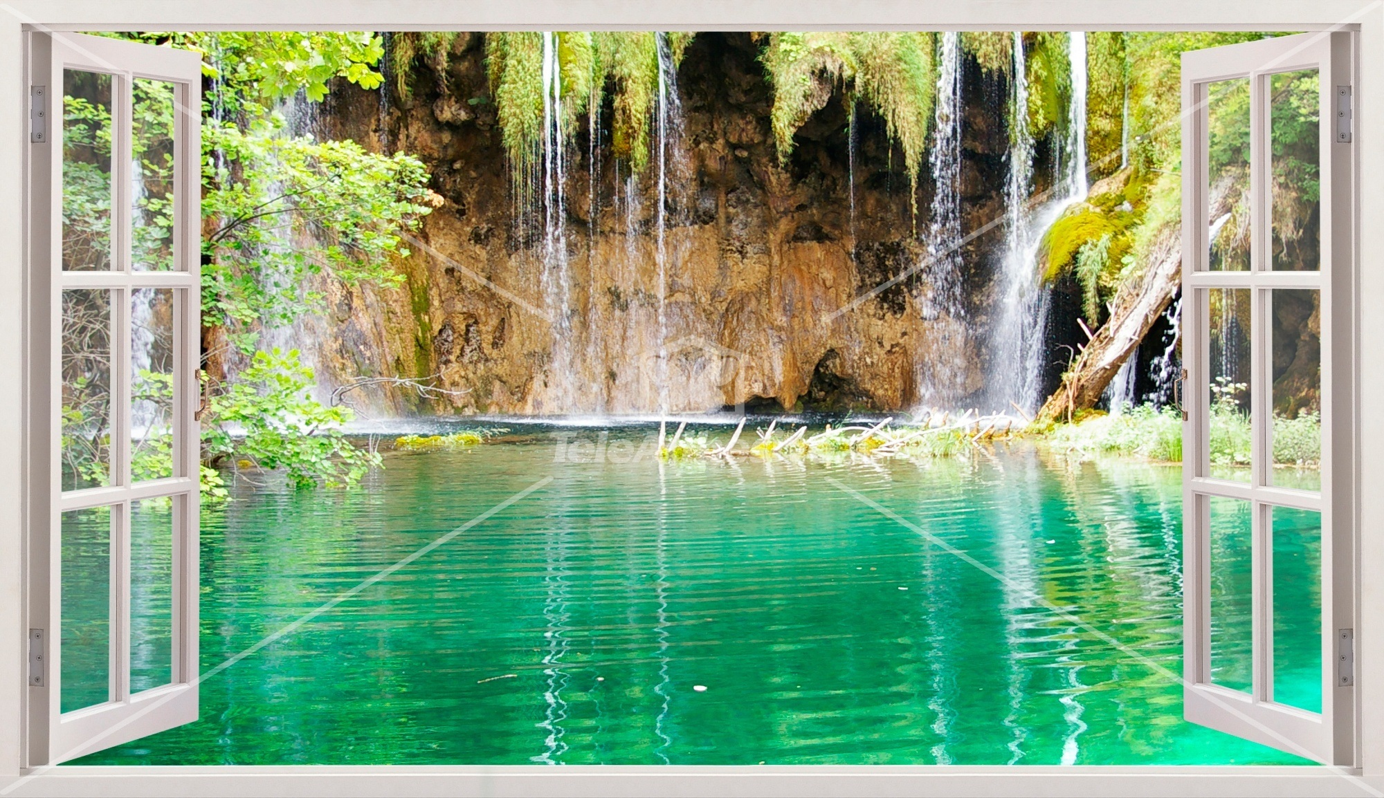 Wandtattoos: Panoramafenster See und Wasserfall