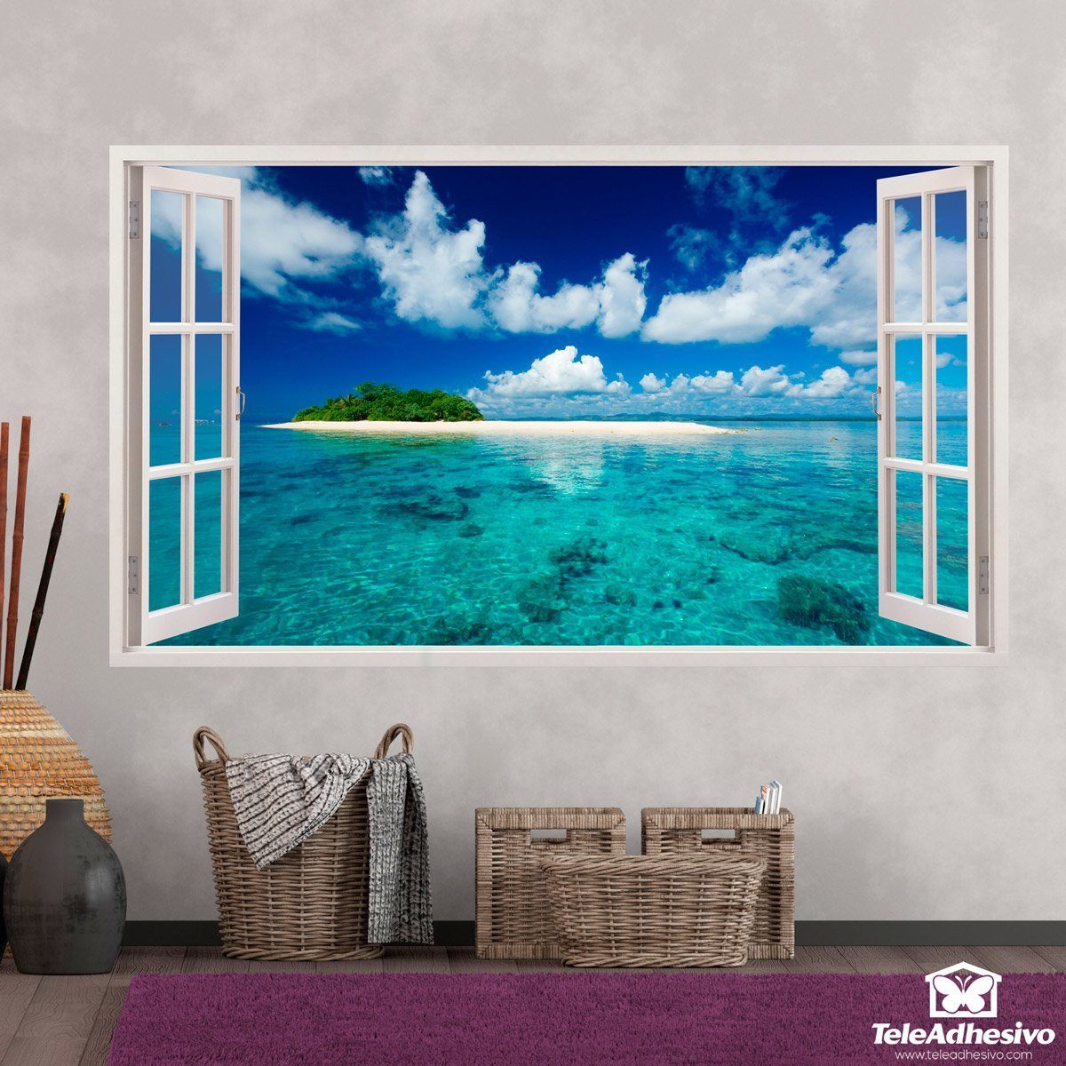 Wandtattoos: Panorama Meer und Insel in der Karibik