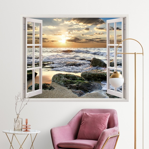 Fenster-Wandtattoo Sonnenuntergang am Meer 0